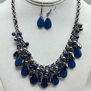 Elegant Blue and Silver Necklace and Earring Set